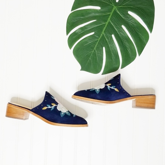 Soludos x Anthropologie Jardin Embroidered Suede Leather Mules 10 - Picture 5 of 8